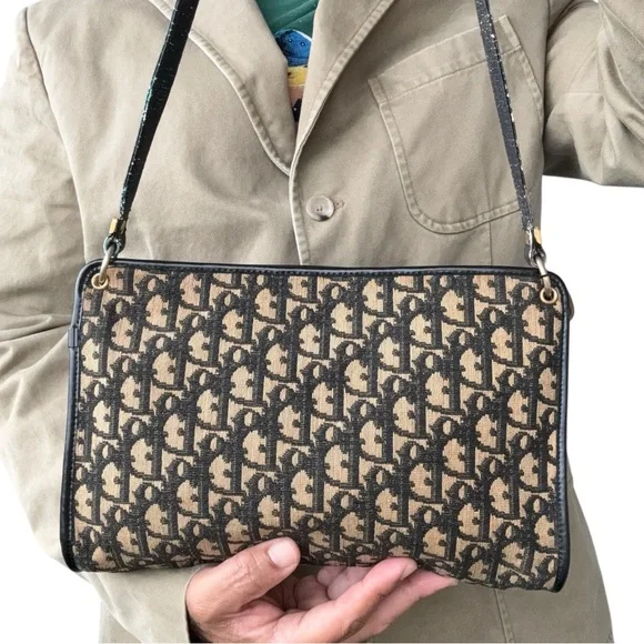 Vintage Christian Dior trotter shoulder bag canvas leather - Picture 3 of 12